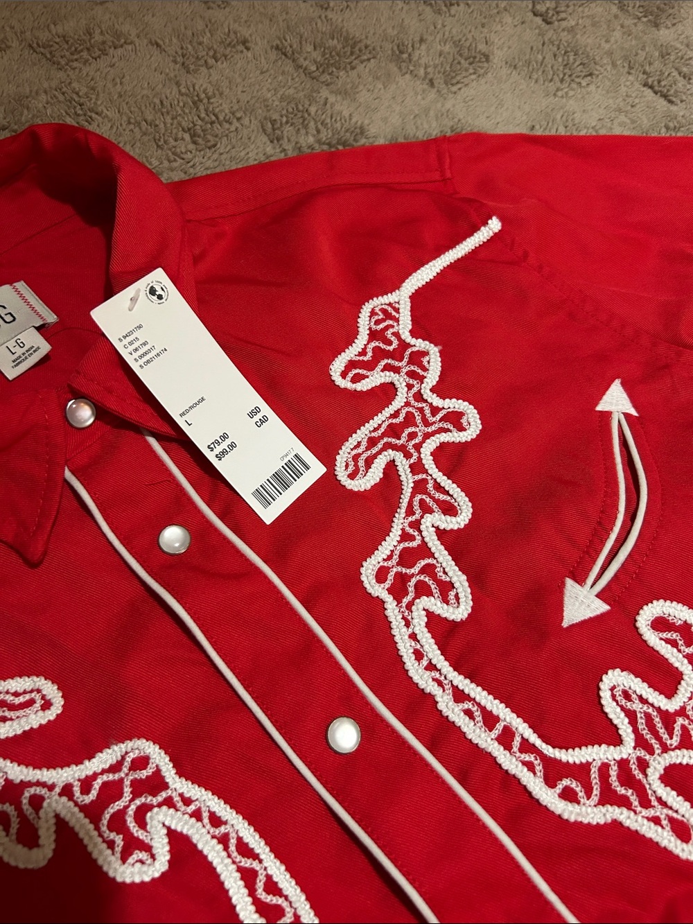 BDG Urban Outfitters Red Western Embroidered Snap Button Shirt NWT Size L